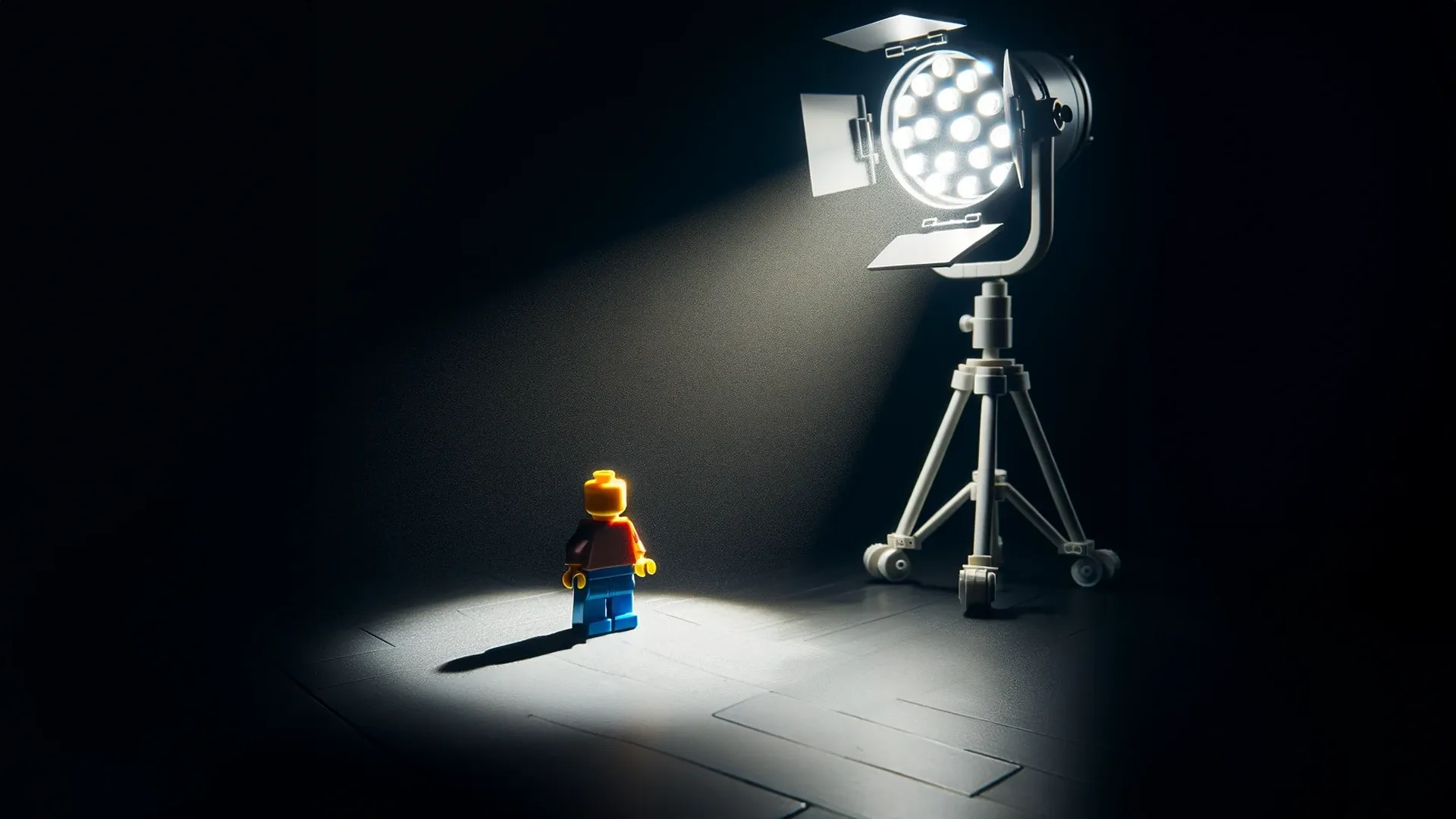 a bright spotlight shinning over a lego minifigure