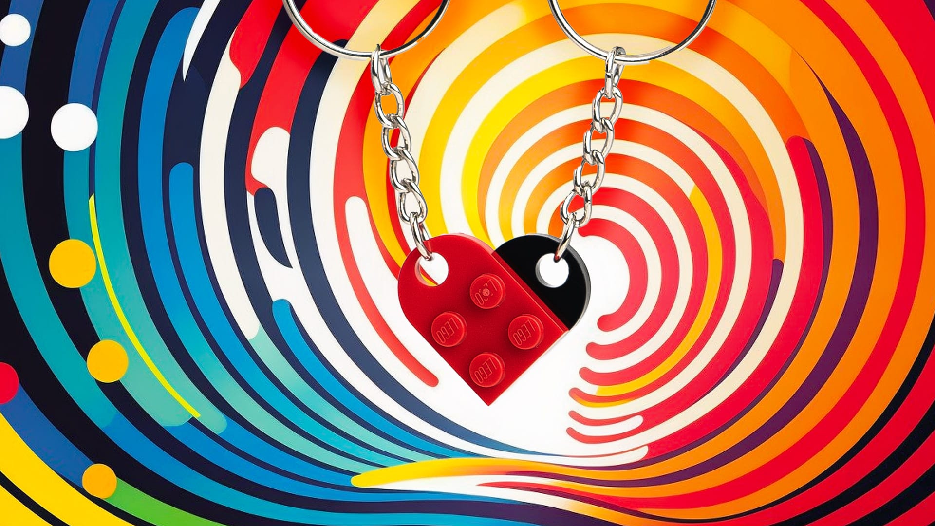 decorative header illustration of a lego matching heart keychain