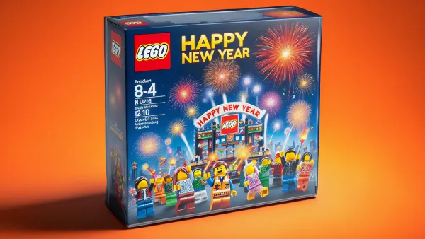 cover photo of a mockup of a lego set - the theme is a happy new year 